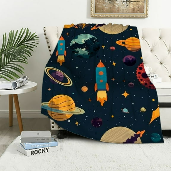 Shiartex Kids Throw Blanket for Boys, Soft Blanket for Kids Boys, Cozy Toddler Blanket for Boys Girls Birthday Gifts, Fuzzy Cute Outer Space Throw Blanket for Couch Bed Car, Black 40x50in