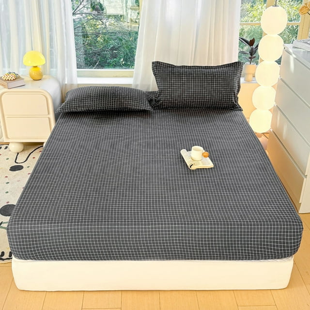 Birdeem Fitted Sheet, Bed Sheet with Soft Checkered Pattern, Elastic Deep Pocket Design for Non Slip Fit, 59x79 Inch Cotton Blend, Multiple Solid Colors