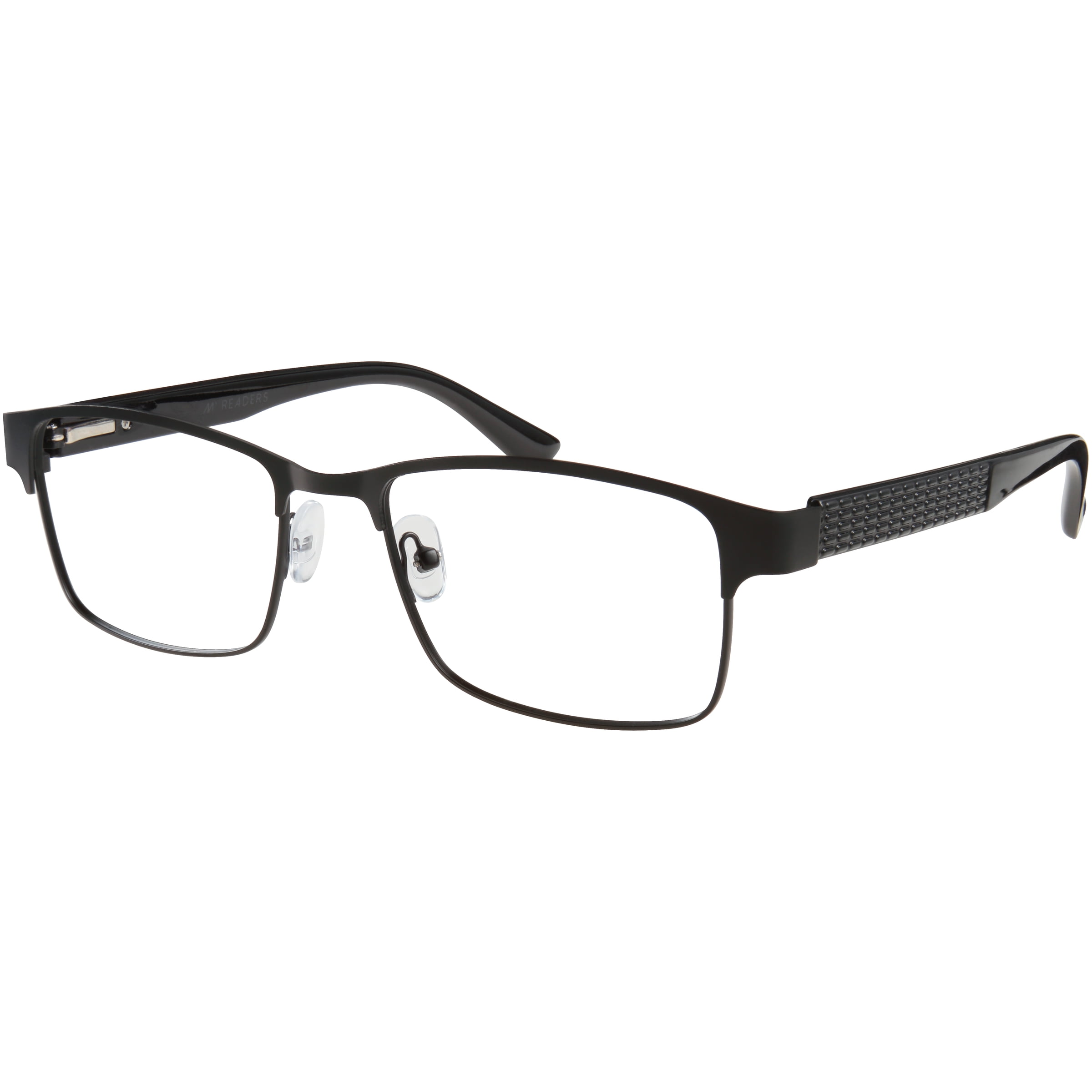 M Readers Men's Ash +1.00 Rectangle Reading Glasses with Case, Black Matte