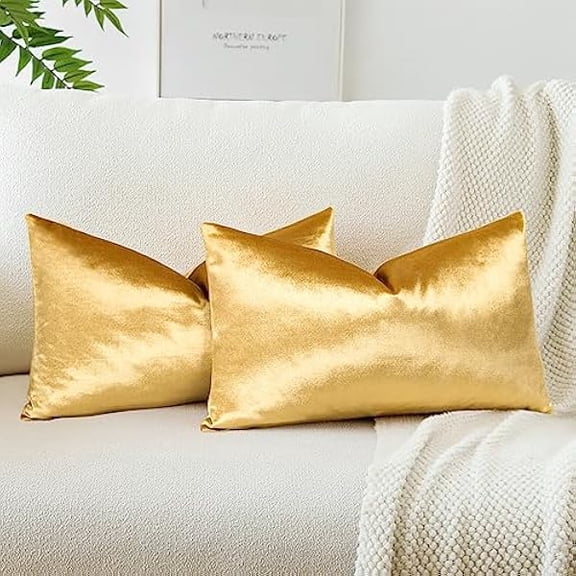 Eryueer Set of 2 Velvet Soft Solid Cushion Covers 30x50 cm Decorative Throw Pillow Covers Soft Lumbar Cushion Case Couch Home Decor Throw Pillow Cases for Sofa Bedroom 12x20 Inch (Gold)