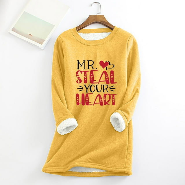 Qertyioot 2024 Womens Spring Winter Shirt Fall/ Oversized Printed Top With Thickened And Plush Insulation And A Snug Base Valentine's Day Tops