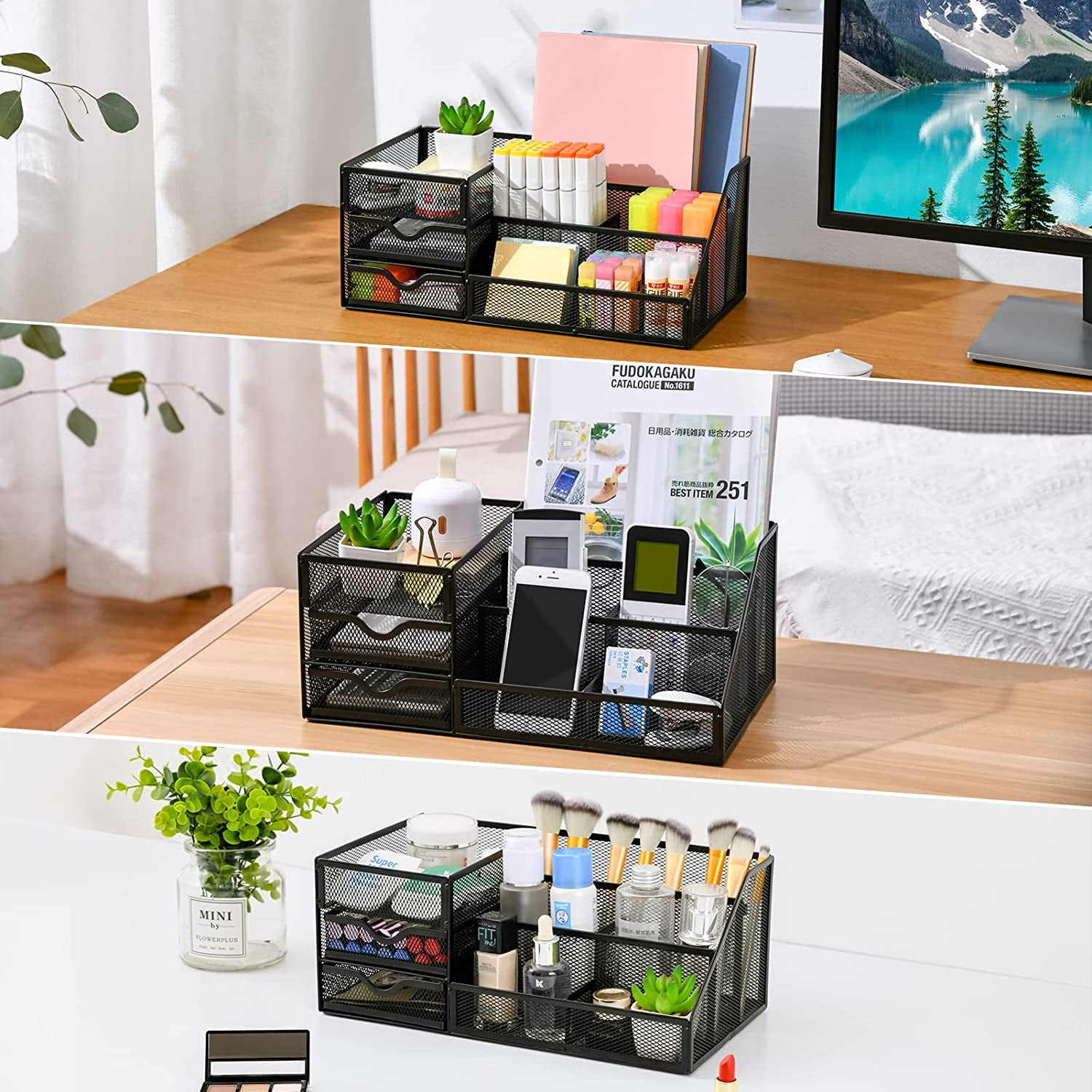 Marbrasse Mesh Desk Organizer with Drawers,, Office Desktop Organization for Office Supplies,（1Pack）