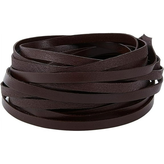 1bundle 5M Flat Cowhide Leather Cord Jewelry Making Material Coffee 5x1mm about 5.47 Yards(5m)/bundle