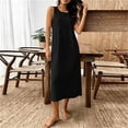 thumbnail image 4 of Zpzdpjkx Sleeveless Cotton Linen Midi Dresses for Women Solid Loose Tank Dress Pleated Back Casual Summer Vacation Shift Dress, 4 of 9