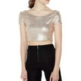 thumbnail image 5 of Dyfzdhu Crop Tops for Women Trendy Round Neck Sequin Short Sleeve Cropped T Shirt Yellow, 5 of 8