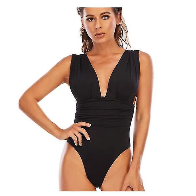 Traje de baño sin espalda de una pieza triangular de una pieza de color sólido para mujer