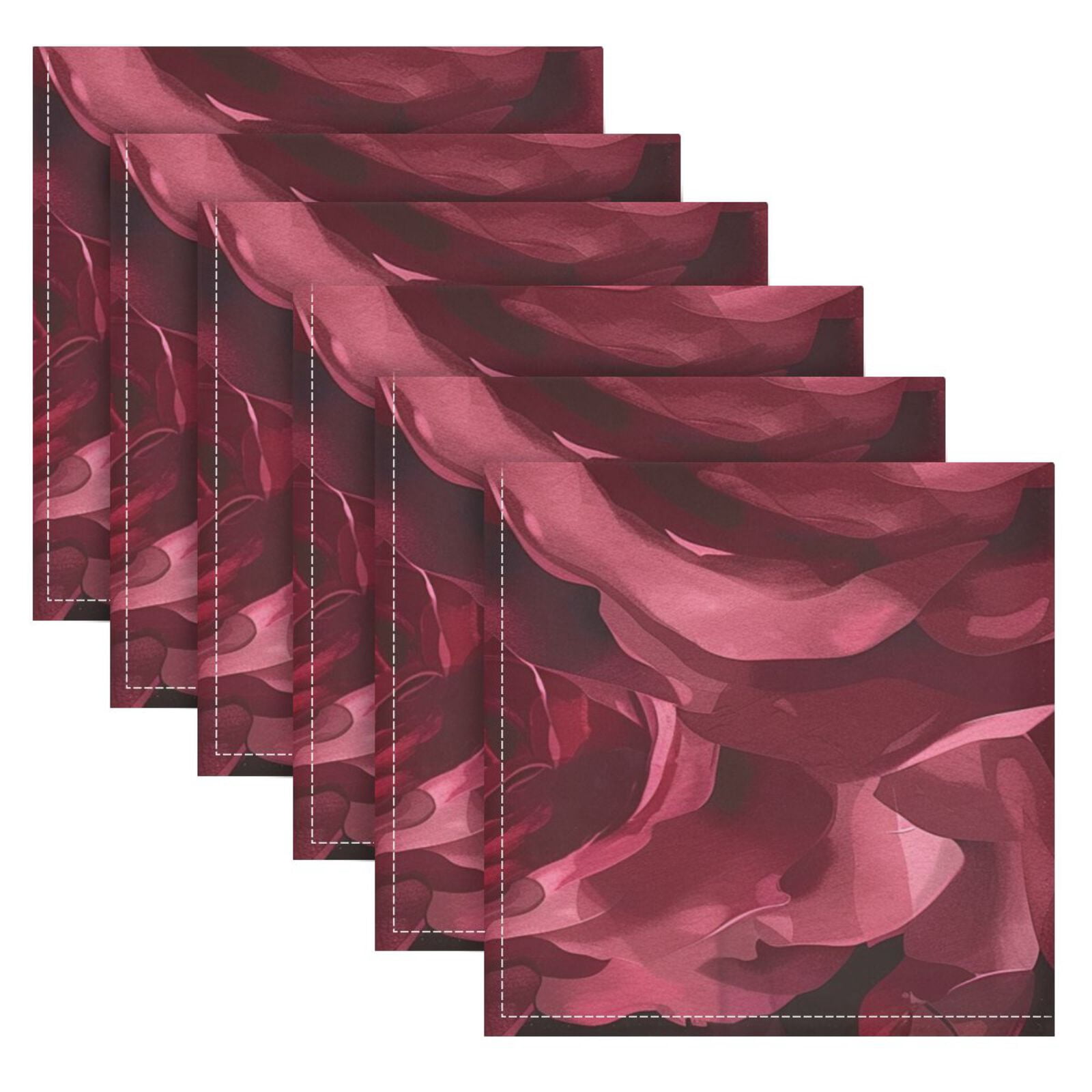 JSTEL Red Rose Flower Floral Cloth Napkins Set of 6, 20x20 Inch Washable and Reusable Napkin for Decoupage Dinner Party Everyday Use