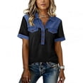 thumbnail image 4 of Denim Shirt Women Trendy Patchwork Short Sleeve Jean Shirt Casual Lapel Collared Shirts Button Up V Neck T Shirts Black XL, 4 of 5