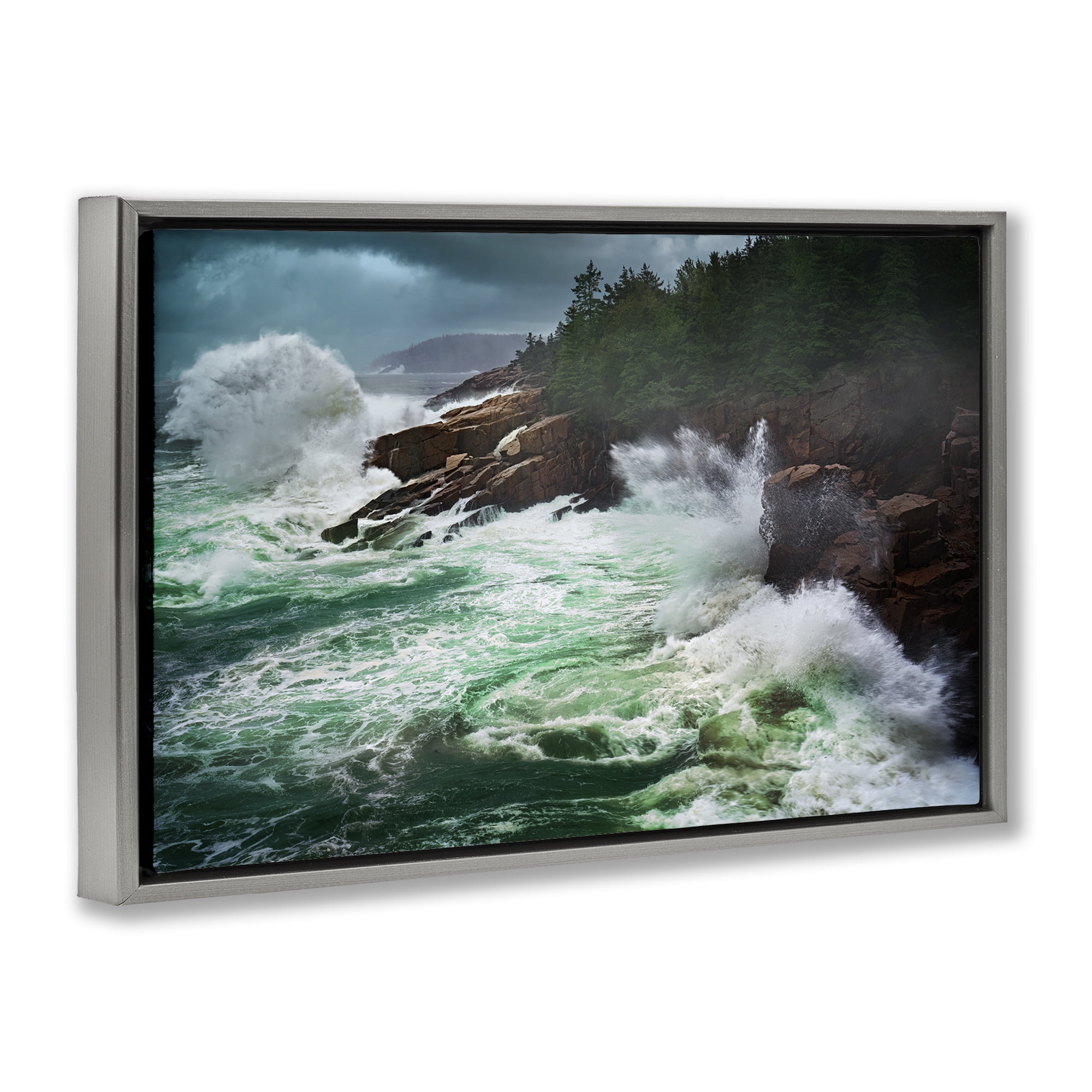 Stupell Industries Strong Crashing Waves Nautical & Beach Photography Gray Floater Framed Canvas Art Print Wall Art, 25 x 17