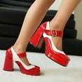 thumbnail image 5 of QIUOMBBP Chunky Heel Pumps for Women Ankle Strap High Heel Mary Janes Square Closed Toe Leather Dress Shoes Red, 5 of 7
