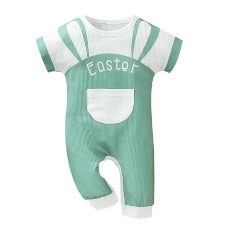 

TAIAOJING Infant Baby Romper Ears Boys Letter Printed Sleeve Short Easter Girls Jumpsuit Rabbit Cartoon Girls Romper&Jumpsuit One Piece Outfits 3-6 Months