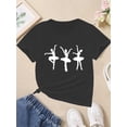 thumbnail image 1 of Camiseta de manga corta con cuello en V para niña con estampado de bailarina de ballet, informal, cómoda y versátil., 1 of 5