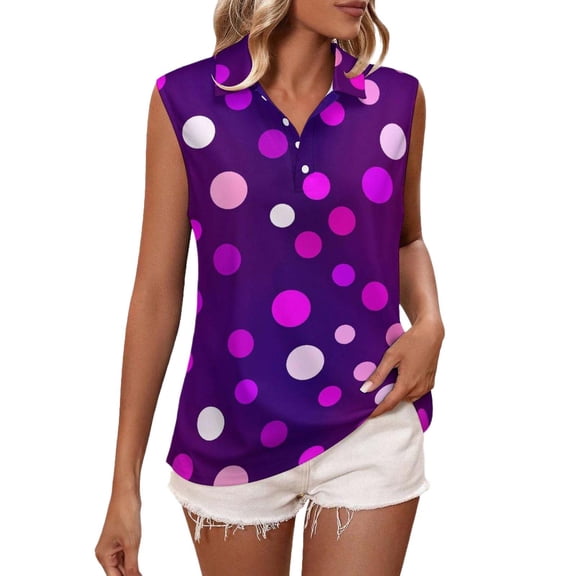 VOUZZA Women's Sleeveless Polka Dot Print Lapel Polo Golf Shirt Athletic Tennis Tank Top Sports Activewear