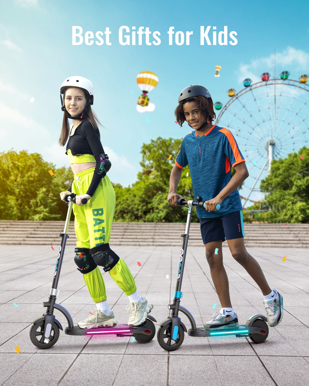 URBANMAX Electric Scooter for Kids, 200W Motor 10mph Speed Electric Scooter with Adjustable Handlebar and LED Lights - Orange