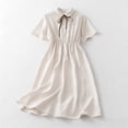 thumbnail image 5 of Piuwrlz Summer School Uniform Dresses Girls Graphic Crew Neck Dress Lapel Collar Button Princess Skirts Beige Size 13-14 Years, 5 of 7