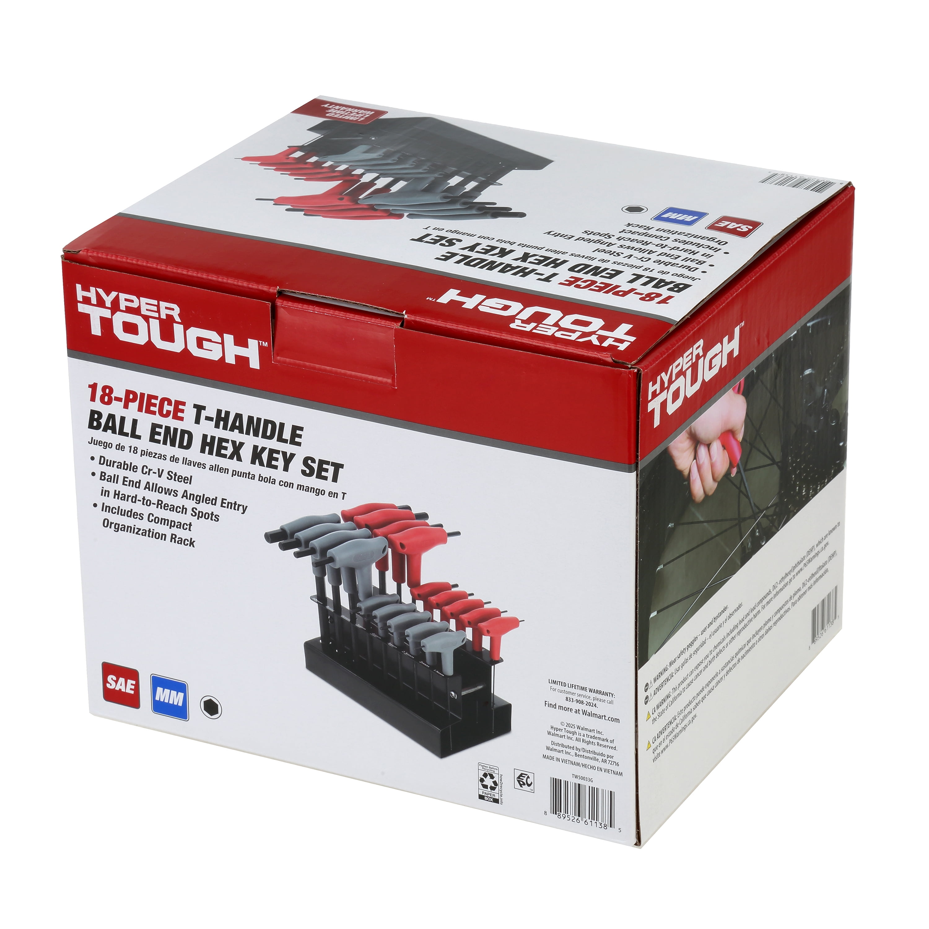 Hyper Tough 18PC T-Handle Ball End Hex Key Set - Walmart.com