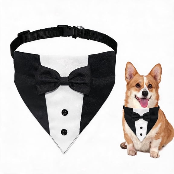 Dog Tuxedo Suit Wedding Bandana Collar with Bow Tie, Adjustable Formal Dog Tux, Engagement Birthday Tuxedo for Small Medium Large Dogs Pets (Small: Neck 12.5”-21”)
