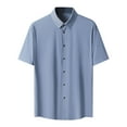 thumbnail image 2 of WREESH Men's Short Sleeve Solid Color Button Down Shirts Ice Silk Formal Dress Elegant Summer Style Gray, 2 of 5