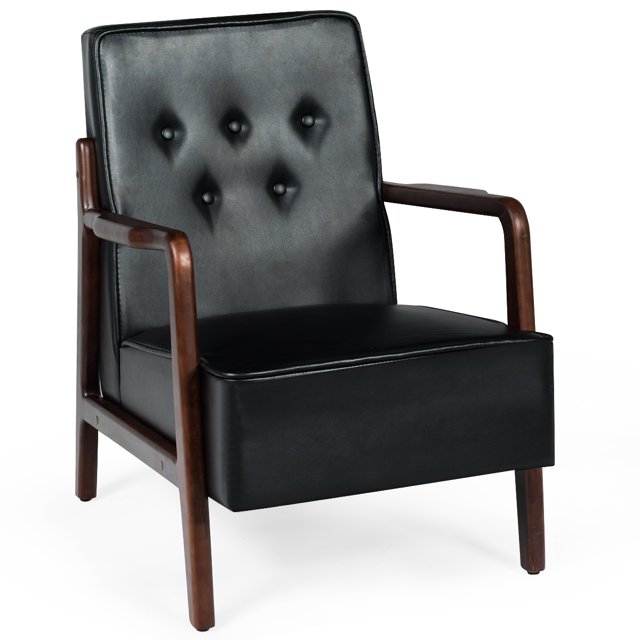 Costway Chaise Longue Mid-Century Rétro Chaise d'Accent Moderne Tufted Arrière Rembourré Noir