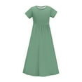 thumbnail image 4 of Kovlvoll Toddler Girls Dress Summer Clothes Crewneck Short Sleeve Pleated Solid Color Casual Long Dresses with Pockets, 4 of 6
