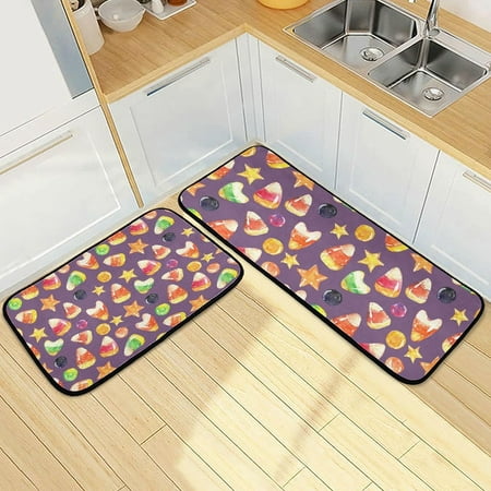 

SKYSONIC Colorful Halloween Candies Kitchen Rugs 2 Pieces Stars Hearts Floor Mat Room Area Rug Washable Carpet Perfect for Living Room Bedroom Entryway