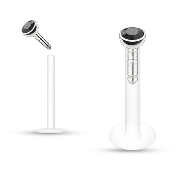 Clous de Labret en Acrylique Transparent à Pousser 16 g avec Gemme à Ajustement par Pression