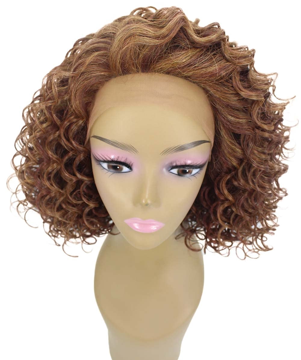 LUXLUXE Idia 13" Bob Half Wig | Curly Synthetic Hair Wig 4x4 Closure HD Lace Front Bob Wig Heat-Resistant Hair - Copper Auburn