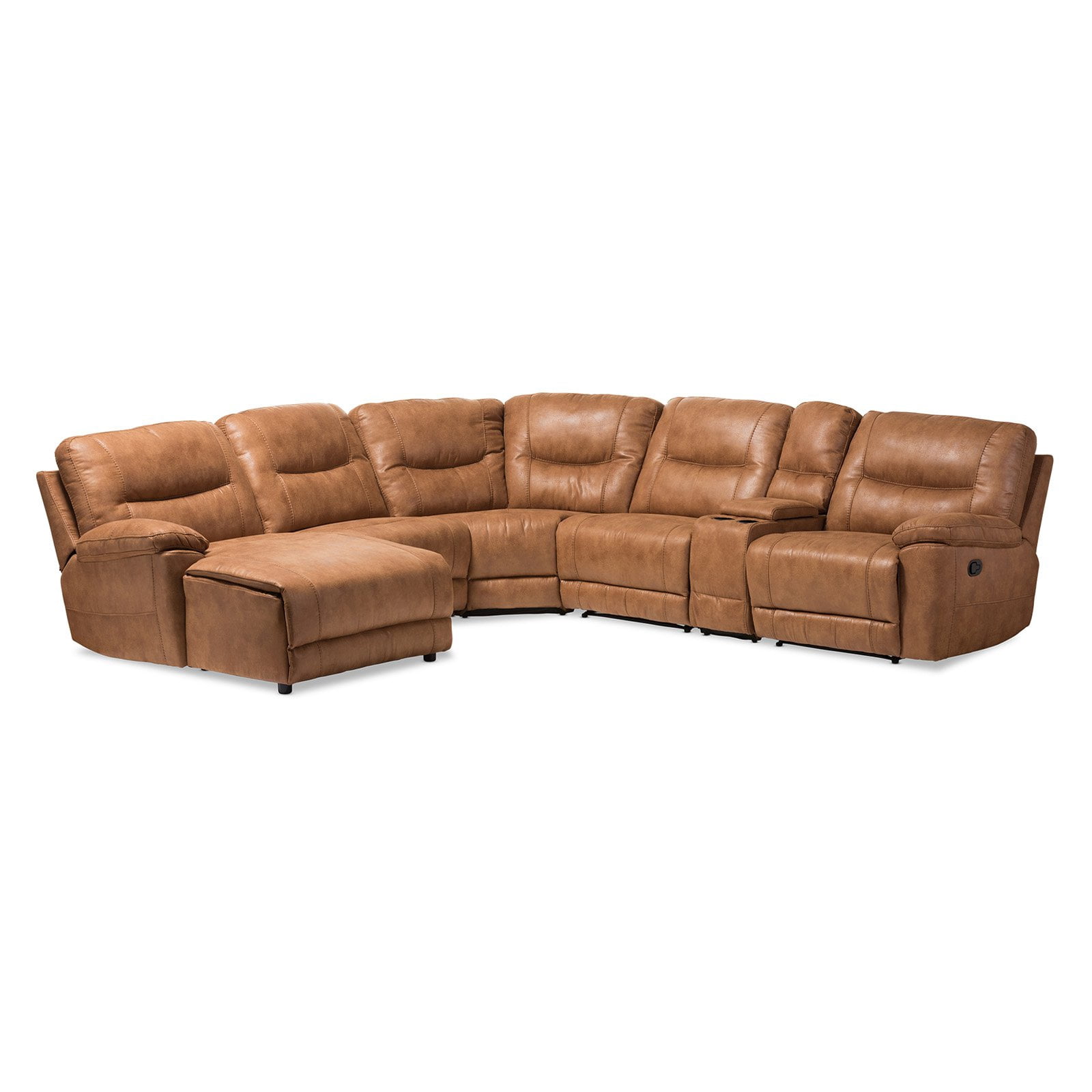Baxton Studio Mistral Modern and Contemporary Light Brown Palomino Suede 6-Piece Sectional with Recliners Corner Lounge Suite