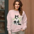 thumbnail image 4 of Women's Black And White Cat Pattern Pattern Crew Neck Pullover Cozy Clothes, 4 of 11
