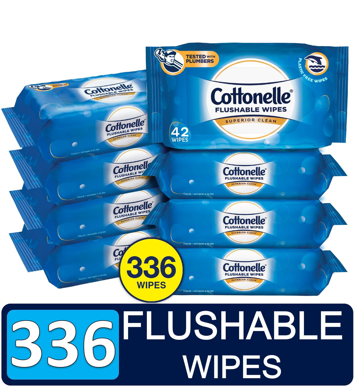 Cottonelle FreshCare Flushable Wet Wipes, 8 Packs of 42 Wipes Each (336