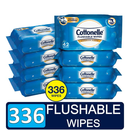 Cottonelle FreshCare Flushable Wet Wipes, 8 Packs of 42 Wipes Each (336 Total (Best Way To Wipe Butt)