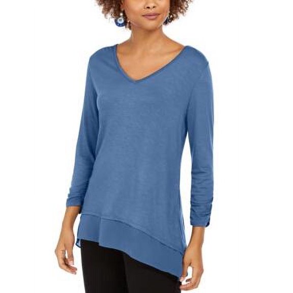 MSRP $35 Style & Co V-Neck Chiffon-Hem Top, Size XS