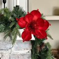 thumbnail image 2 of 7.5" Large Christmas Magnolia Flowers, Glitter Artificial Poinsettia Stems, Velvet Texture Christmas Tree Ornaments, Home Table Decorations for Holiday Party Decor, 1 Pack,Red, 2 of 6