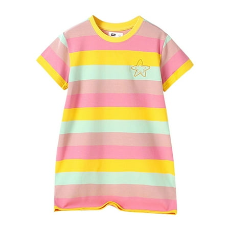 

Baby Girls Dress Kids Crew Neck Summer Short Sleeve Stylish Casual Beach Stripe Printed Party Birthday Dress Baby Sundress Streetwear