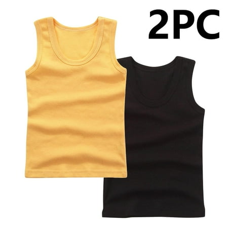 CYRBOKO Tank Tops for Girls Cotton 2025 2PC Crewneck Sleeveless T-shirts Multicolor Size 9-10 T