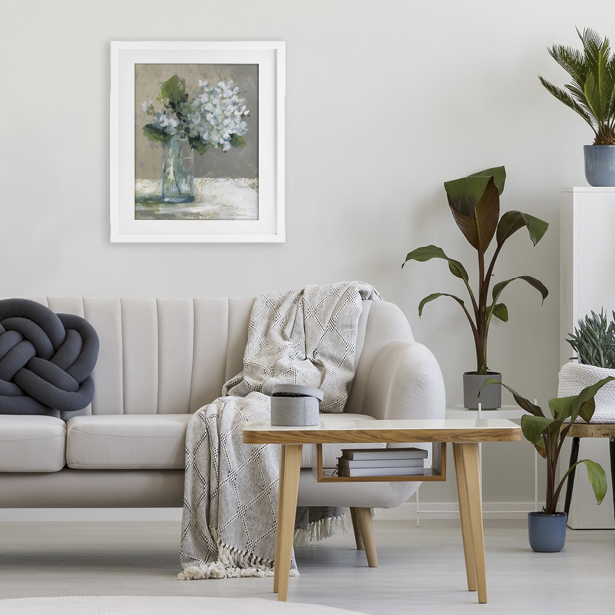 Stupell Industries Serene White Hydrangeas in Glass White Framed Print Under Glass, design by Carol Robinson