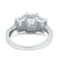 thumbnail image 3 of Simulated Cubic Zirconia Size-5 Three Stone Emerald Cut Halo Art Deco Engagement Ring 925 Sterling Silver, 3 of 7
