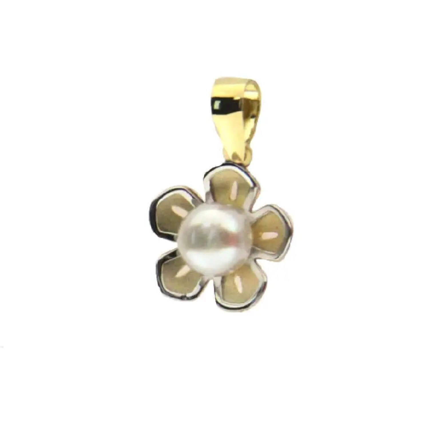 18k two tone pearl flower pendant 0.56 with bail 4 mm pearl