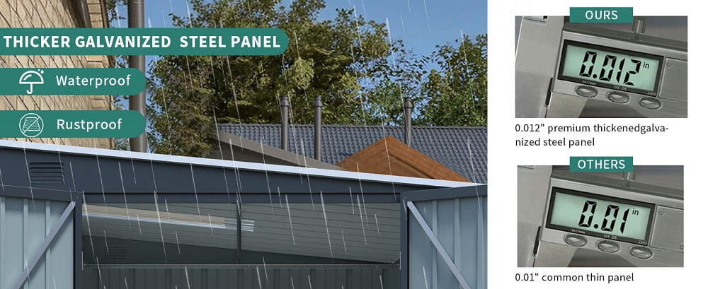 YDSM 6x8FT Galvanized Steel Outdoor Storage Shed with Lockable Double Doors, Metal Lean to Shed with Free PC Light Board for Tools, Bikes & Patio Essentials