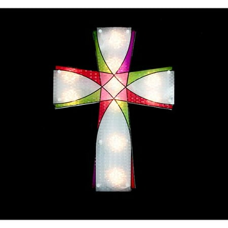16&quot; Lighted Holographic Religious Cross Easter Window Silhouette