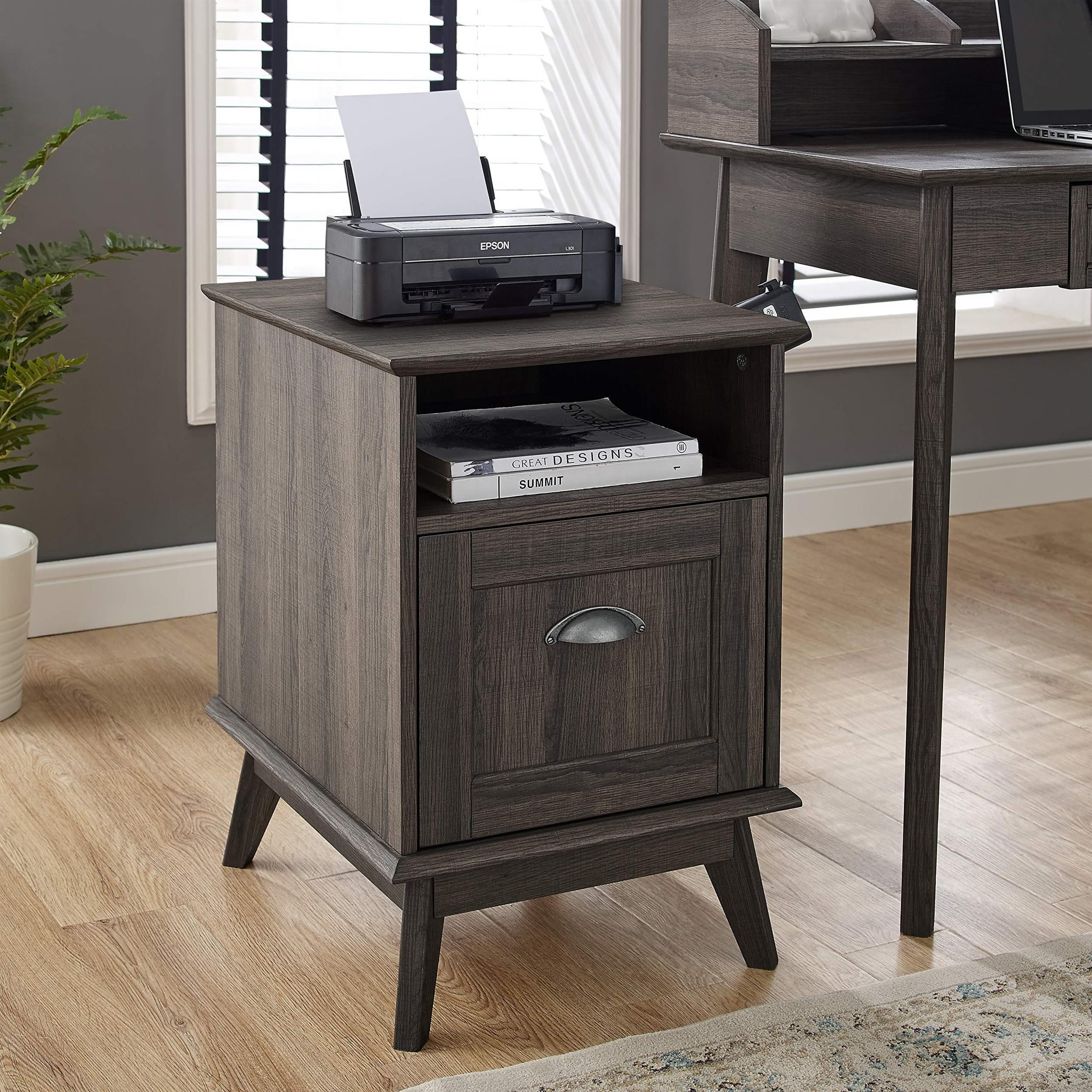 Pemberly Row Wood Home Office File Cabinet with Drawer in Smoke Oak
