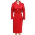 thumbnail image 4 of Ygbgbb Womens Dresses Blazer Lapel Double Breasted Fitted Waist Slim Midi Pencil Dress for Office Commute Business Formal Event Red S, 4 of 7