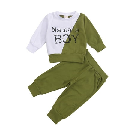 

Sunisery Toddler Infant Baby Boy Fall Outfits Letter Print Long Sleeve Pullover Top + Pants 2Pcs Clothes Army Green 12-18 Months