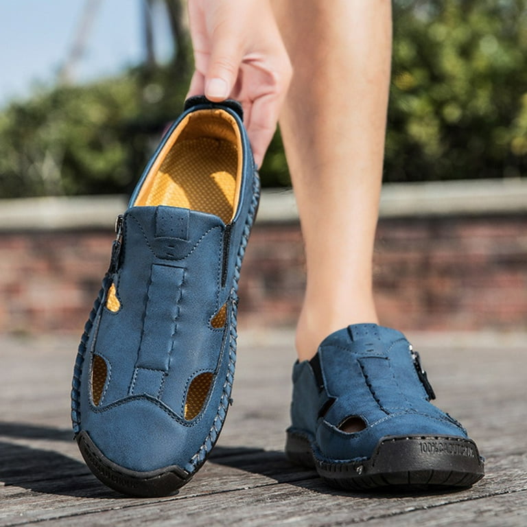 IUJSOY Barefoot Shoes Men Handmade Retro PU Leather Walking Shoes