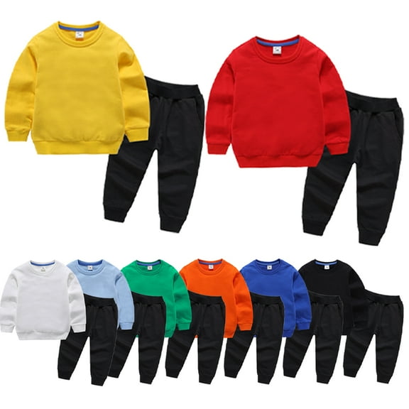 Godderr Kids Toddler Boys Girls Solid Sweatsuit Tracksuits Set Toddler Boy Clothes Fall Outfits Baby Pullover 2Pcs Sweatshirt Pants Sets for 2-14 Years