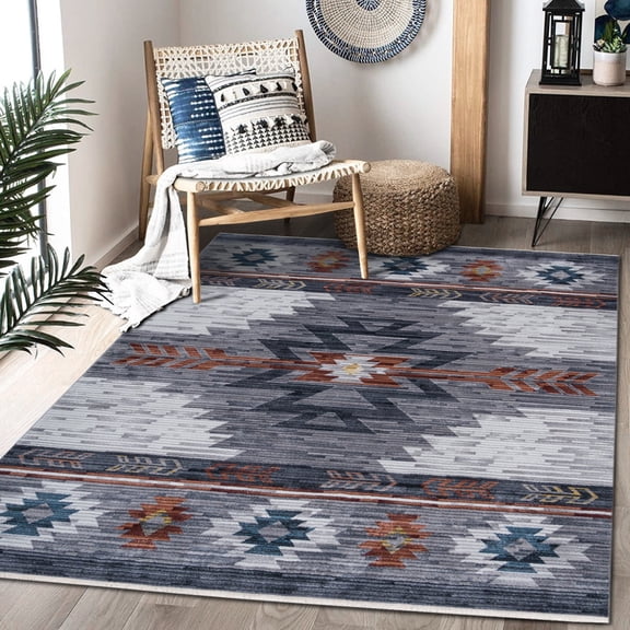 HR- Livingroom Rug 5x7 Modern Faded Floorcover Area Rugs Rust Gray Color