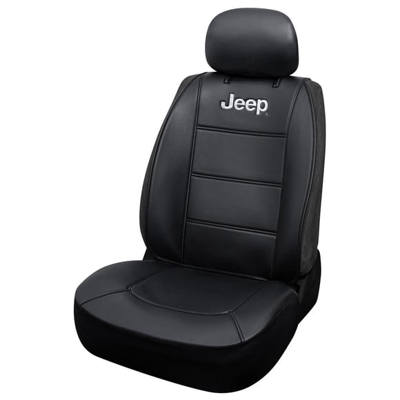 Plasticolor Seat Cover 008597R01 Low Back; Jeep Logo; Leather; Black; Single