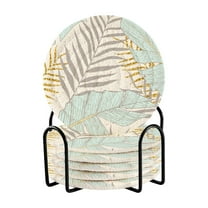 6 Pcs Drink Coasters Sets with Holder Pads Cotton Cup Heat-Resistant Hot Mats for Table Protection Palm Leaf