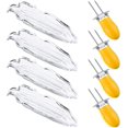 thumbnail image 4 of 4 Piece Corn Tray And 4Piece Corn Cob Hold Set , Corn On The Cob Plate Corn Cob Corn Hold For Corn On The Cob Stainle Steel Barbecue Tool And S vice Tray Corn Tableware Set, 4 of 8
