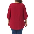 thumbnail image 4 of Agnes Orinda Women's Plus Size Swiss Dots Tops Petal Sleeve Curved Hem Round Neck Summer Casual Blouse 4X Burgundy, 4 of 7